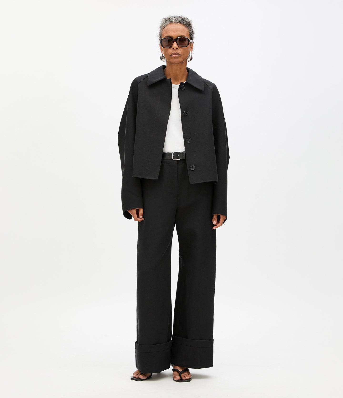 Another Tomorrow Short Mac Blouson in Black – Cotton Women's Outerwear