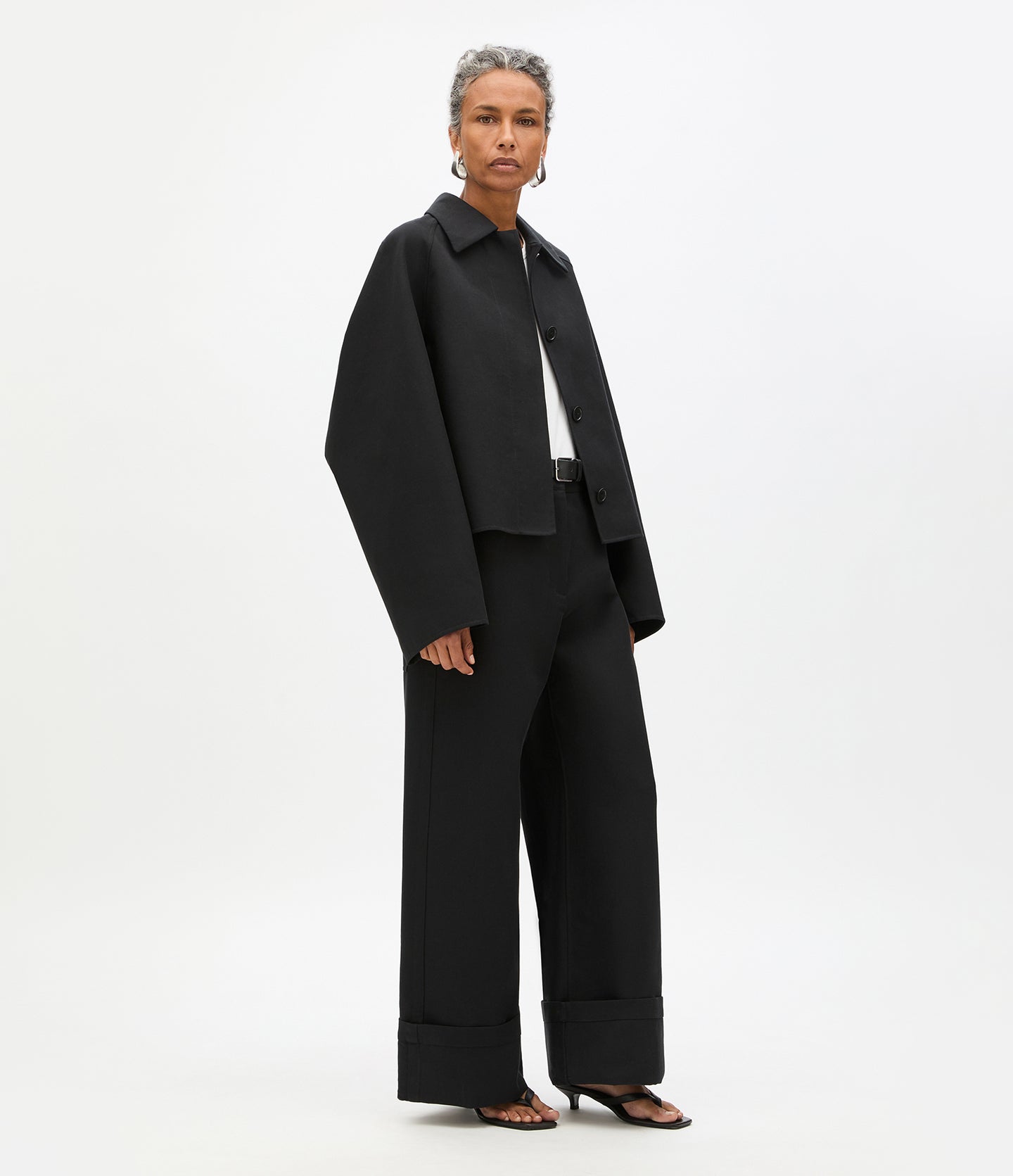 Another Tomorrow Short Mac Blouson in Black – Cotton Women's Outerwear