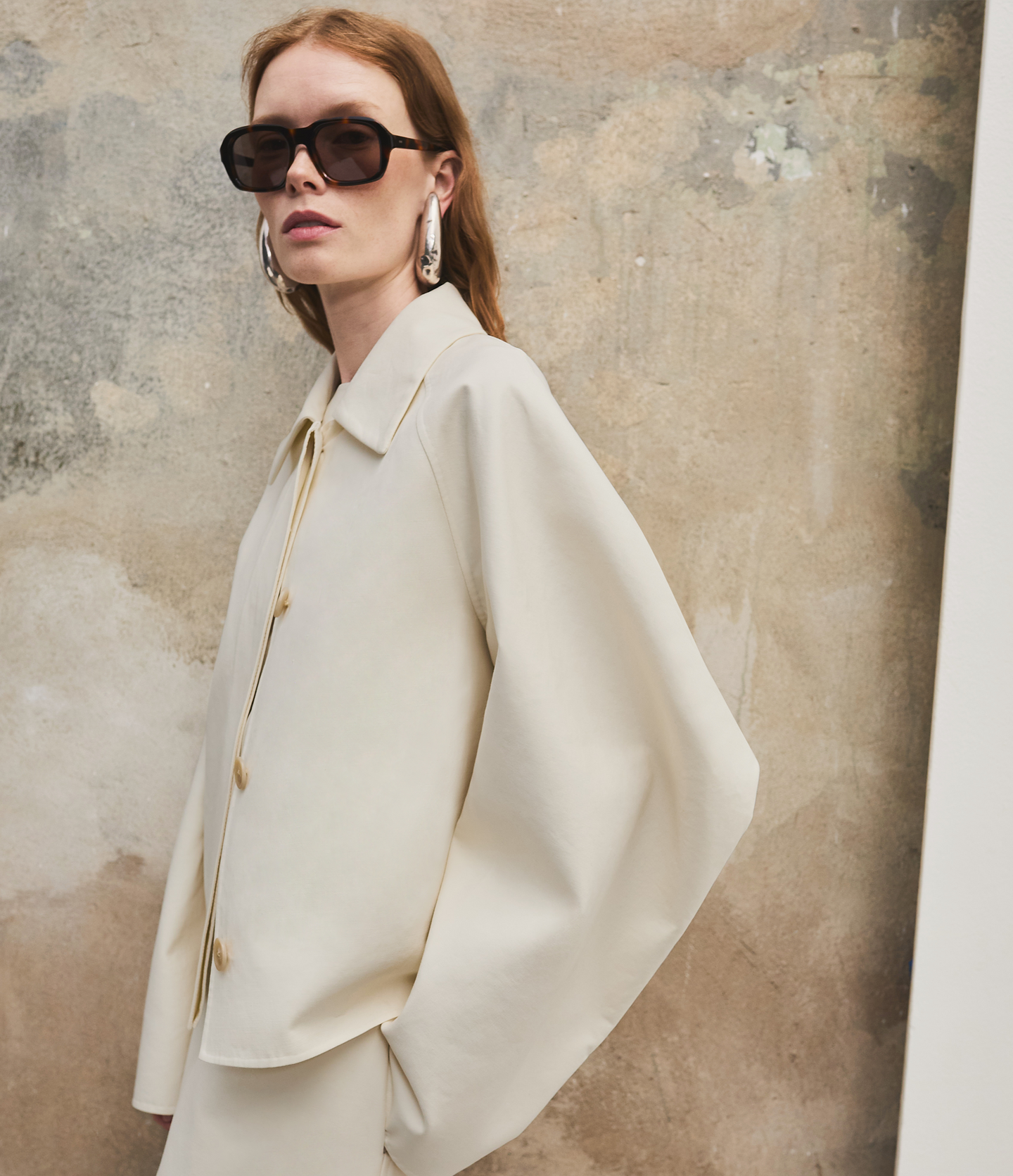 Another Tomorrow Short Mac Blouson in Cream – Cotton Women's Outerwear