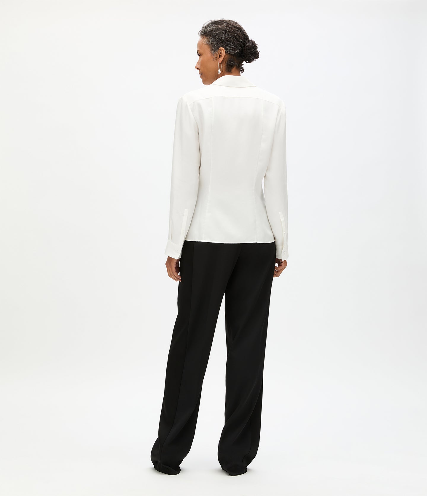 Another Tomorrow Silk Fitted Blouse in Off White – Silk Women's Top