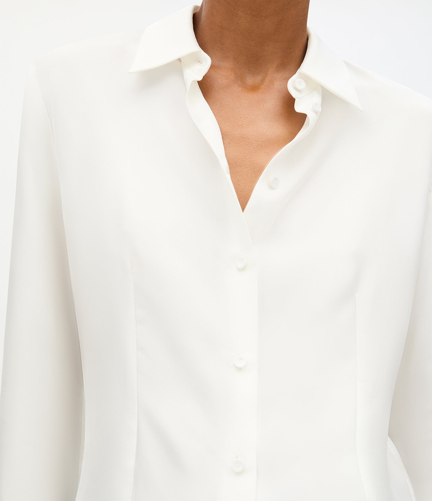 Another Tomorrow Silk Fitted Blouse in Off White – Silk Women's Top