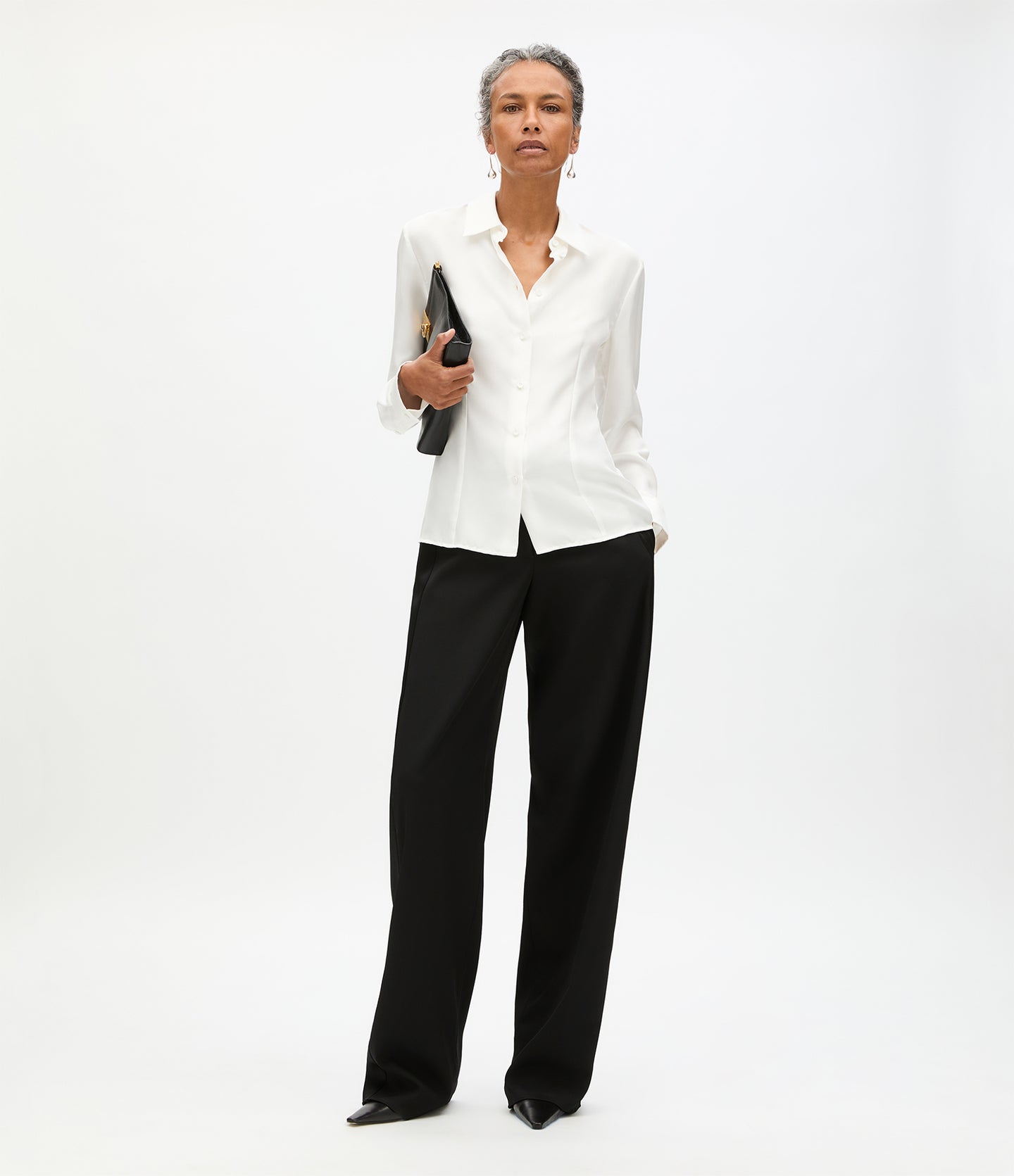 Another Tomorrow Silk Fitted Blouse in Off White – Silk Women's Top