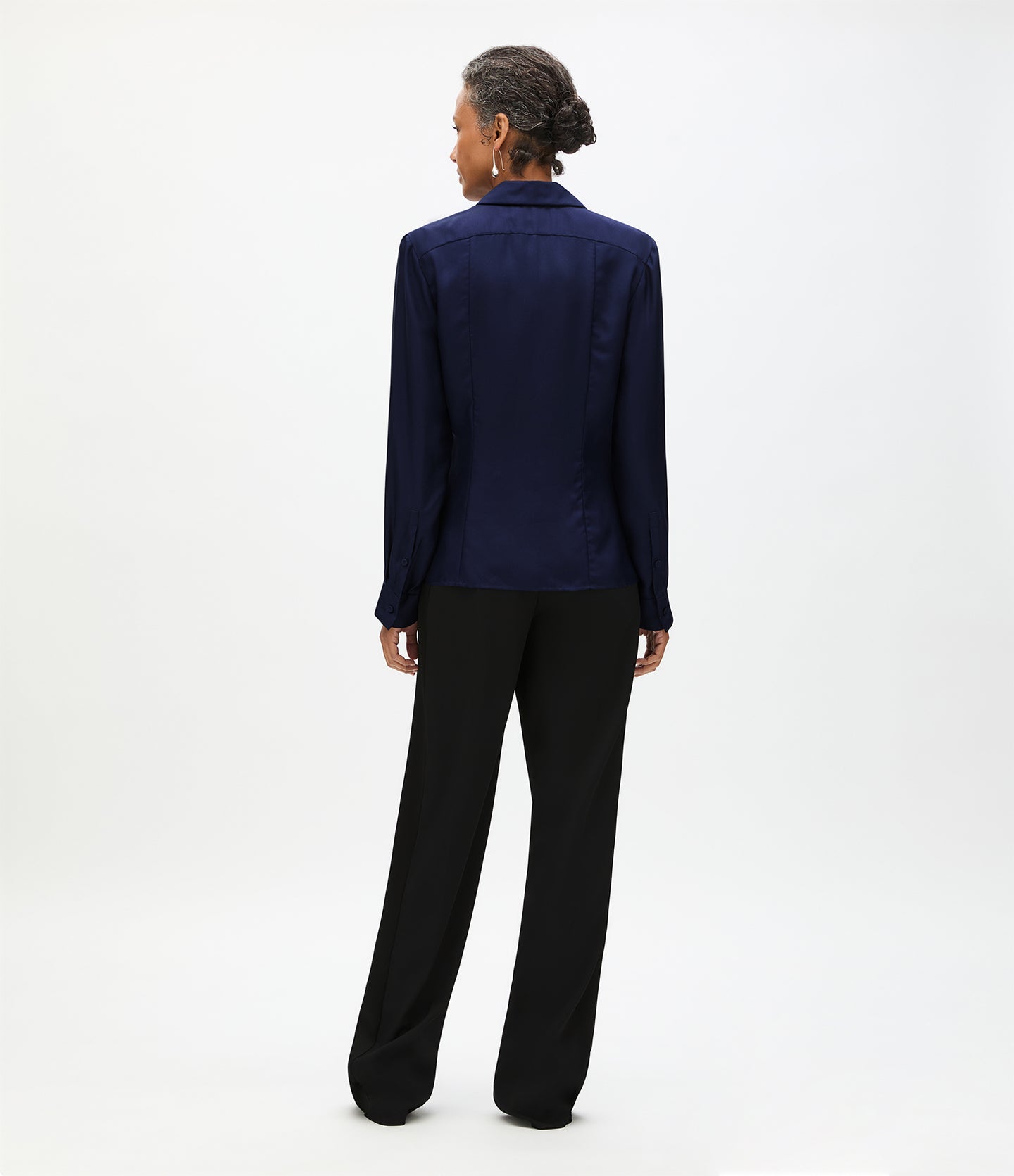 Another Tomorrow Silk Fitted Blouse in Indigo – Silk Women's Top