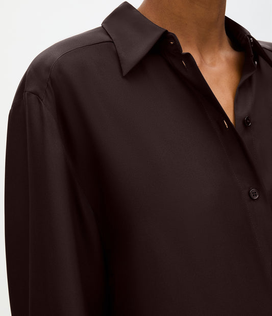 Another Tomorrow Silk Pleat Back Shirt in Chocolate – Silk Women's Top