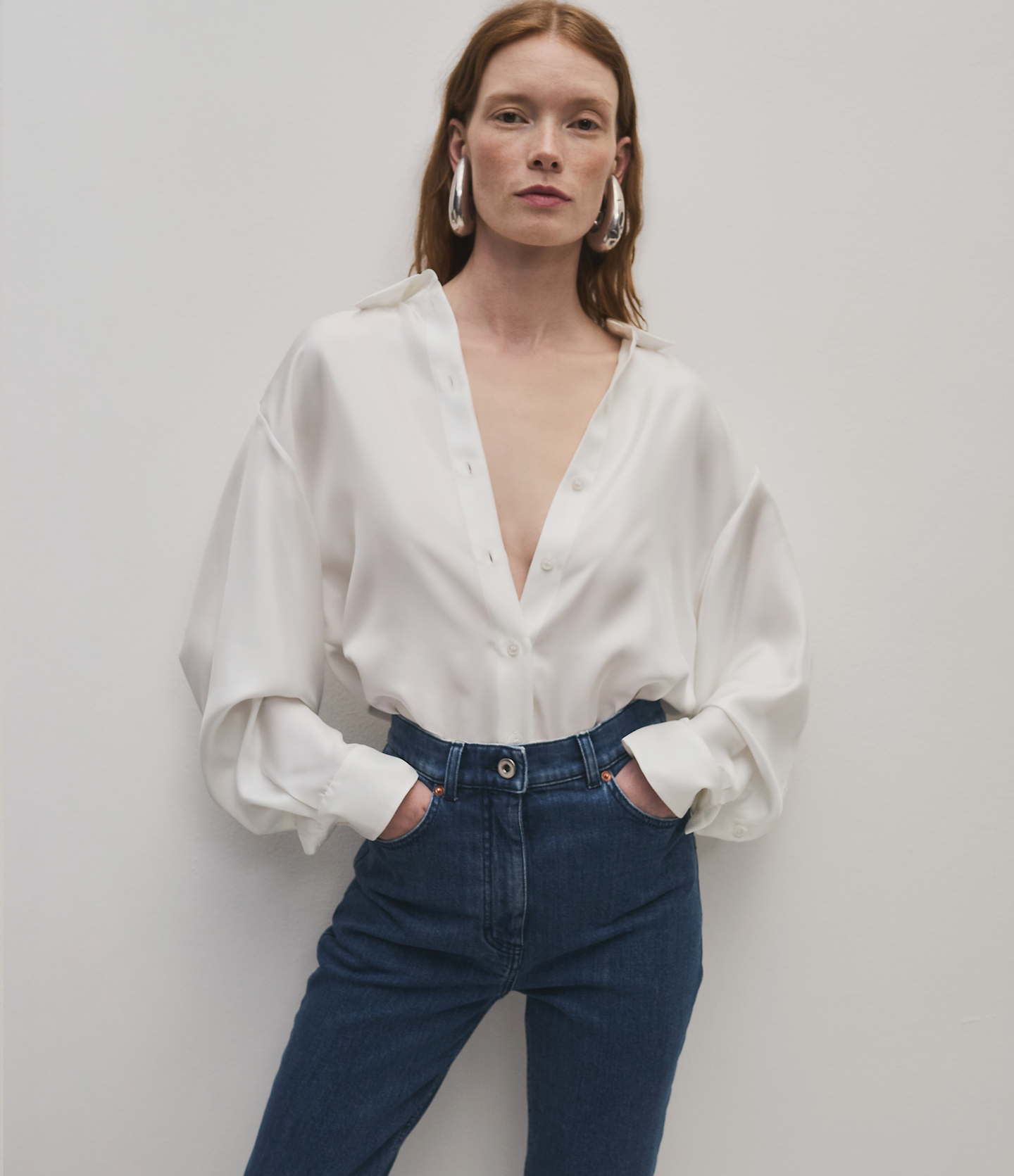 Another Tomorrow Silk Pleat Back Shirt in Off White – Silk Women's Top