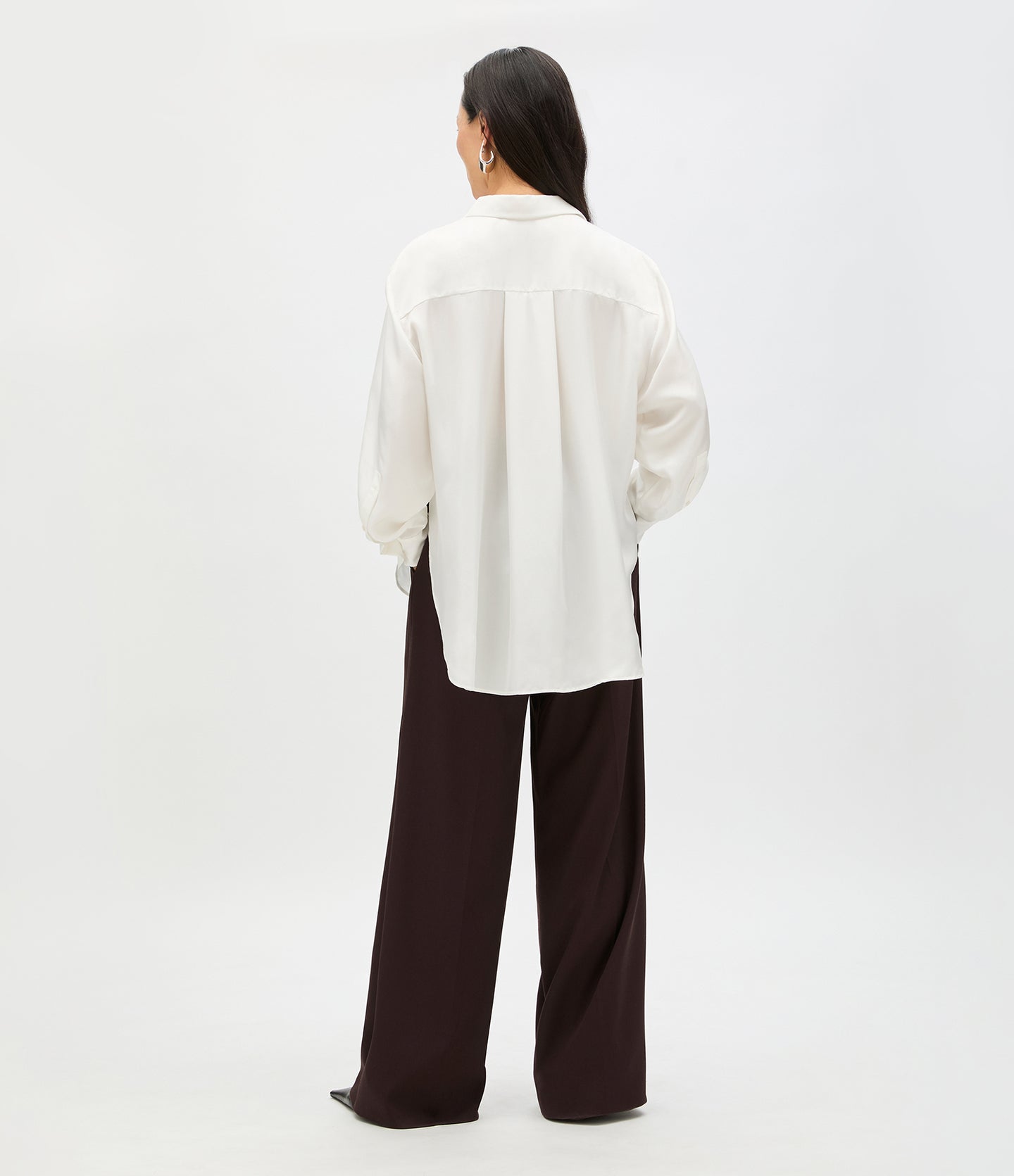 Another Tomorrow Silk Pleat Back Shirt in Off White – Silk Women's Top