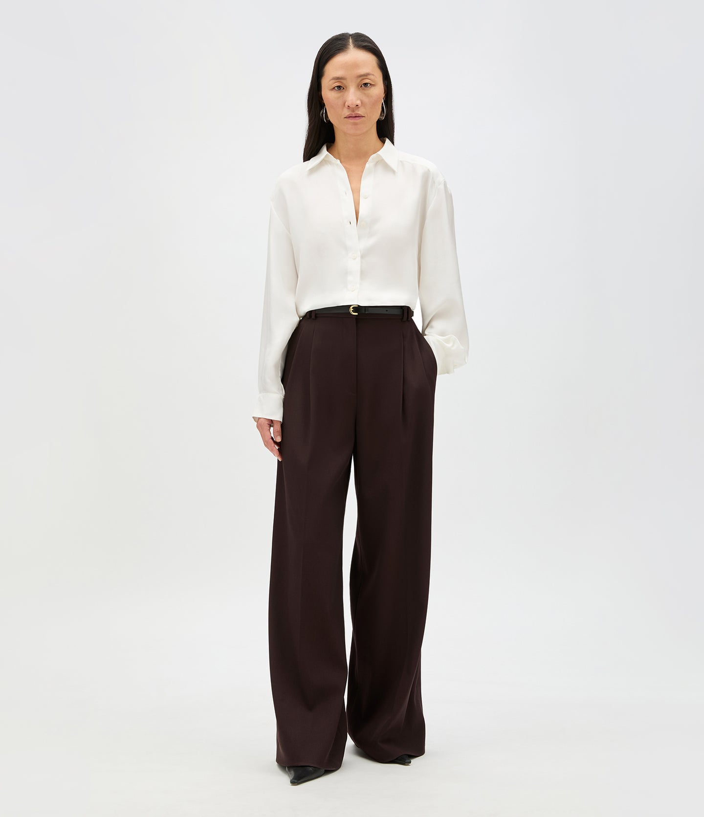 Another Tomorrow Silk Pleat Back Shirt in Off White – Silk Women's Top