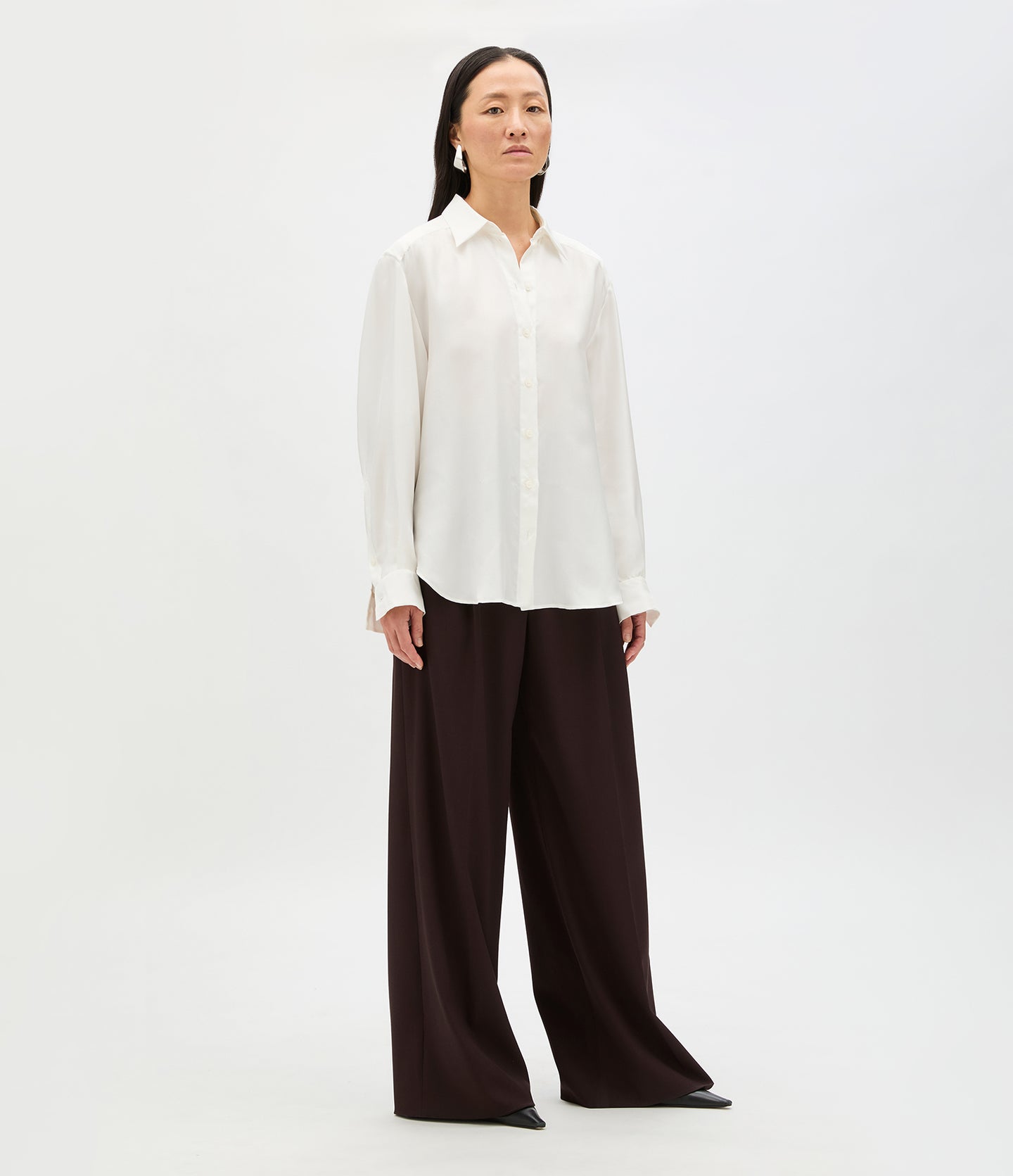 Another Tomorrow Silk Pleat Back Shirt in Off White – Silk Women's Top