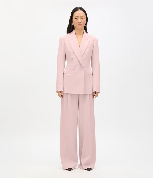 Another Tomorrow Tailored Double Breasted Jacket in Lotus Pink – Wool Women's Jacket