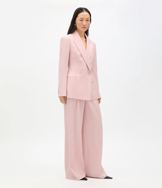 Another Tomorrow Tailored Double Breasted Jacket in Lotus Pink – Wool Women's Jacket