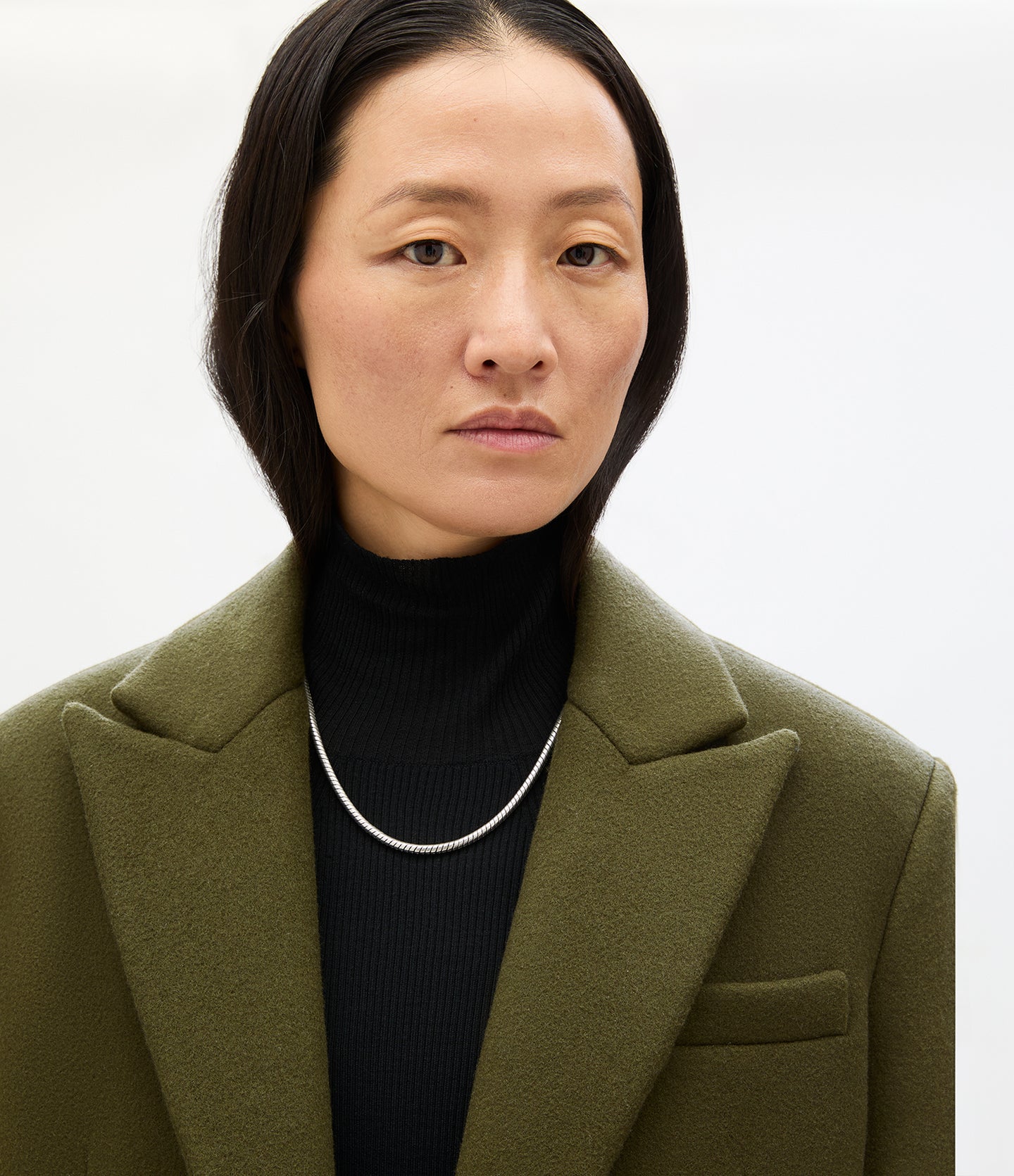 Another Tomorrow Tailored Overcoat in Moss – Wool Women's Outerwear