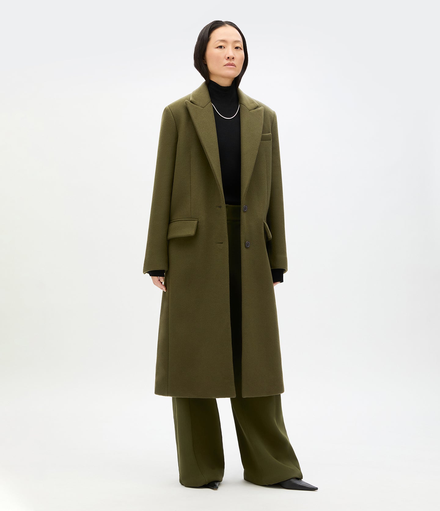 Another Tomorrow Tailored Overcoat in Moss – Wool Women's Outerwear