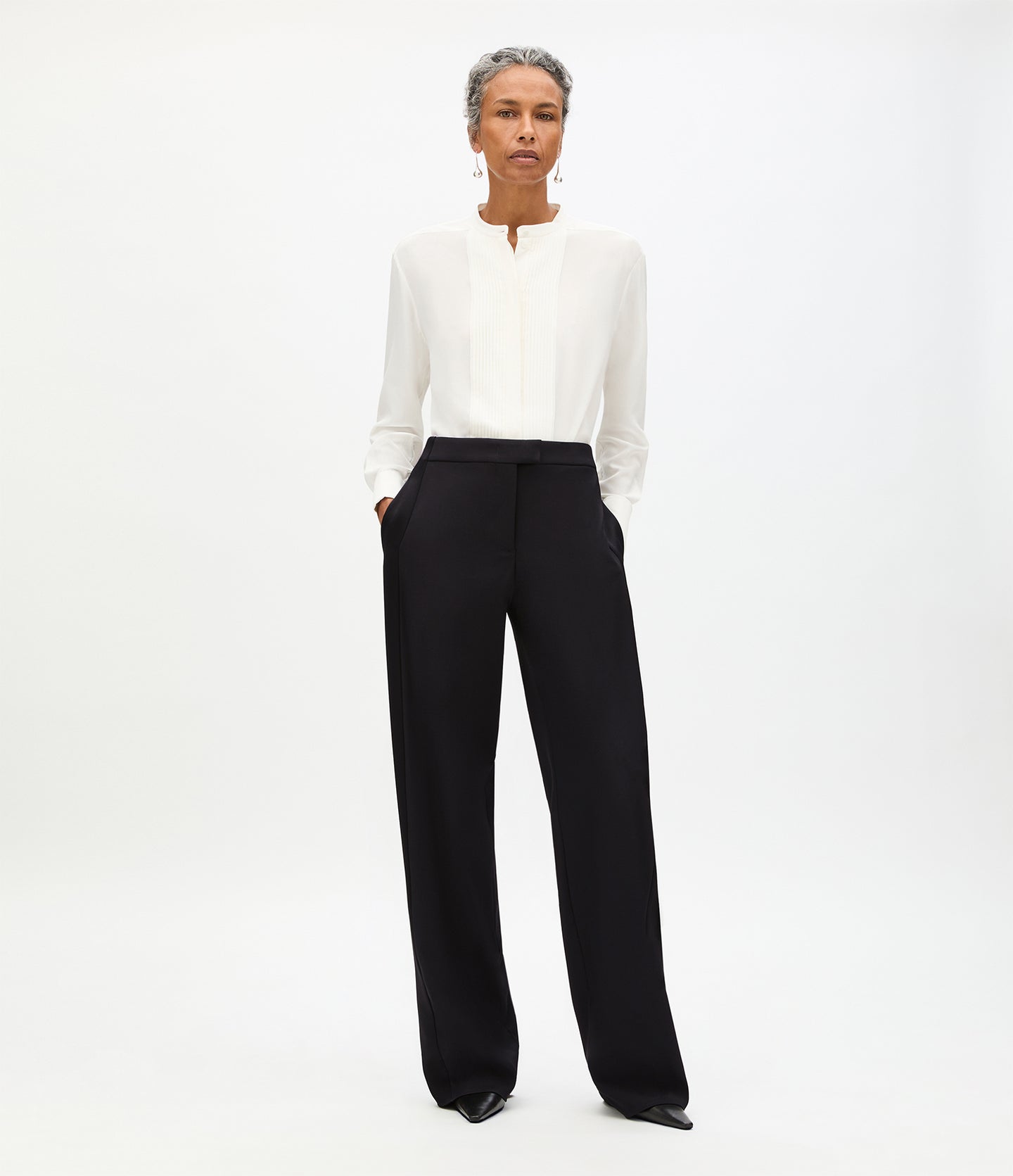 Another Tomorrow Tuxedo Trouser in Black – Wool Women's Trousers