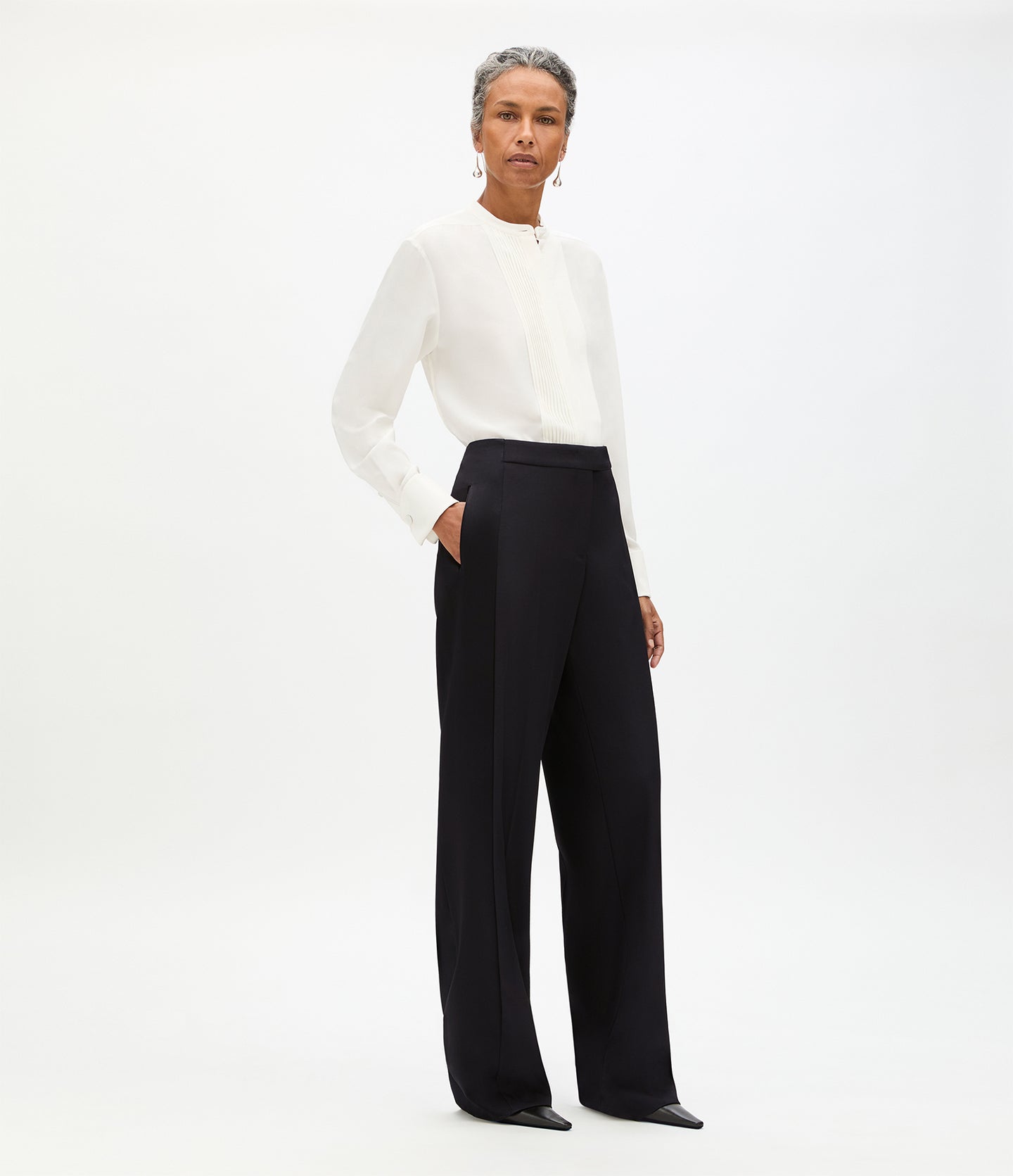 Another Tomorrow Tuxedo Trouser in Black – Wool Women's Trousers