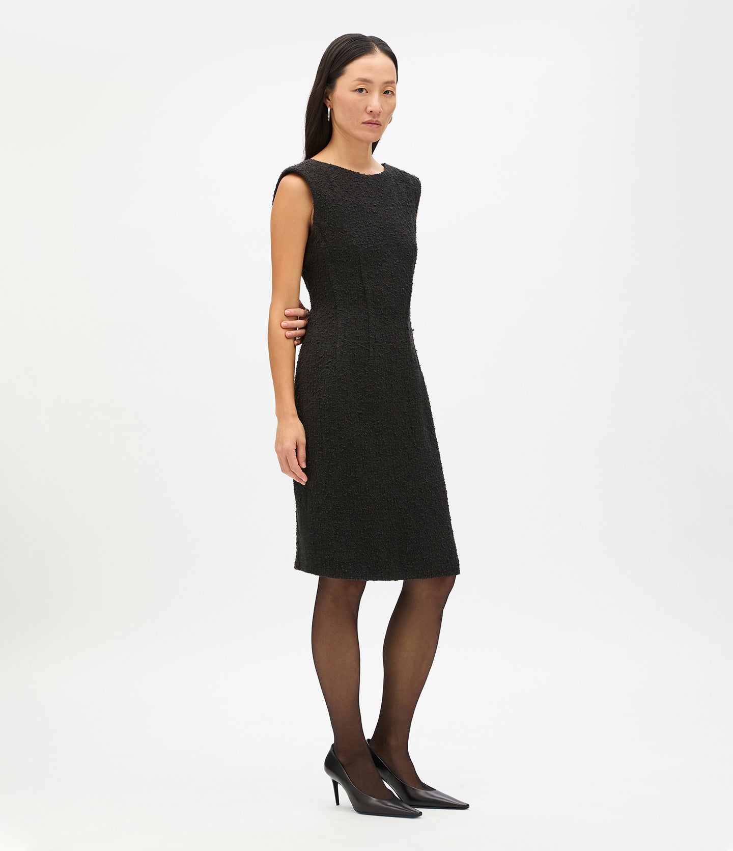 Another Tomorrow Tweed Dress in Black – Cotton Women's Dress