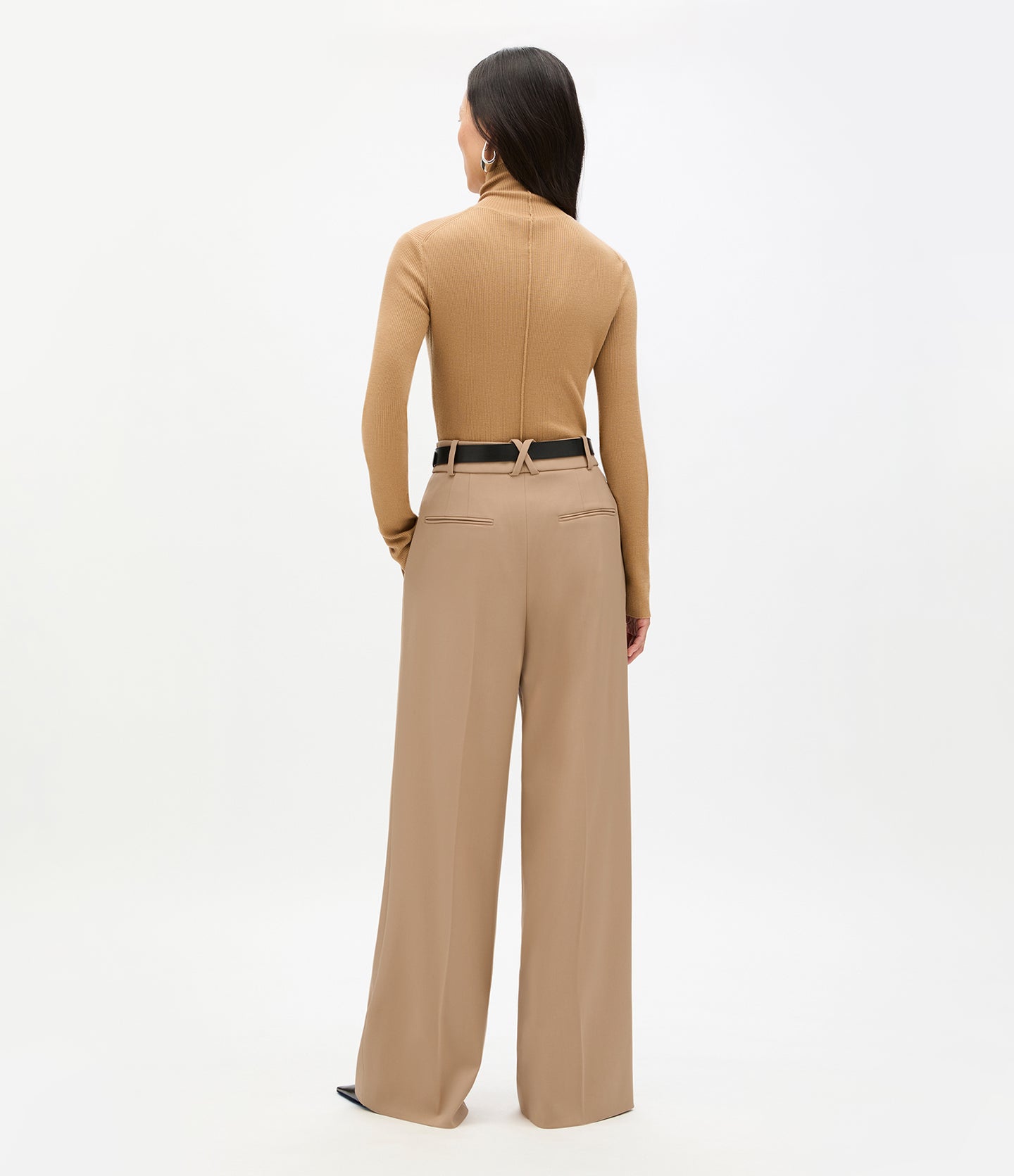 Another Tomorrow Twill Pleated Trouser in Camel – Wool Women's Trousers