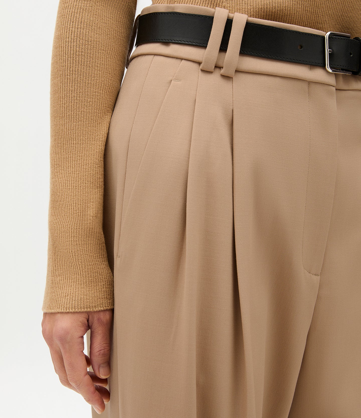 Another Tomorrow Twill Pleated Trouser in Camel – Wool Women's Trousers