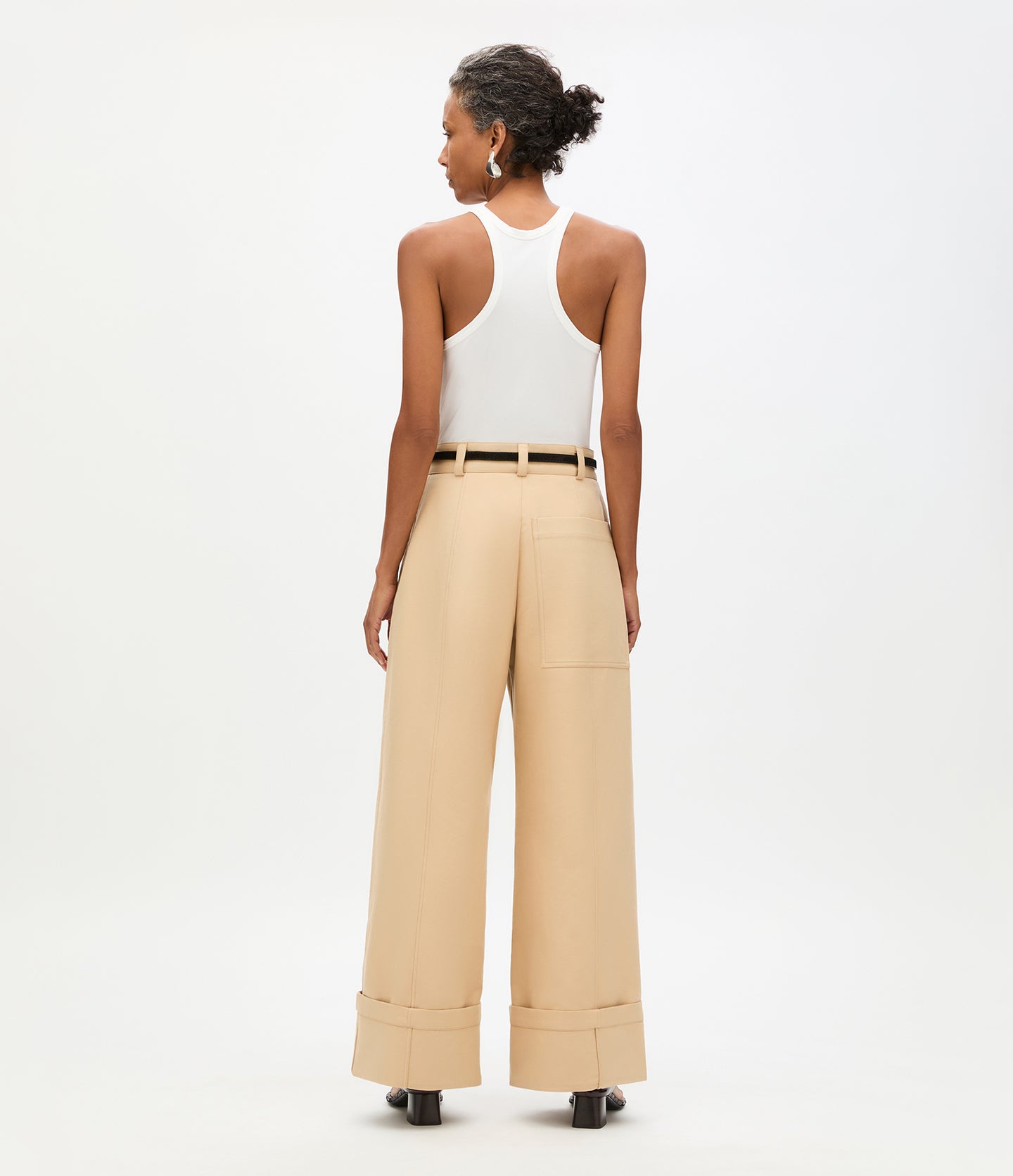 Another Tomorrow Wide Cuff Pant in Khaki – Cotton Women's Trousers