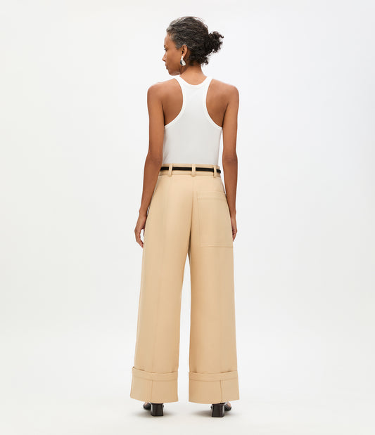 Another Tomorrow Wide Cuff Pant in Khaki – Cotton Women's Trousers