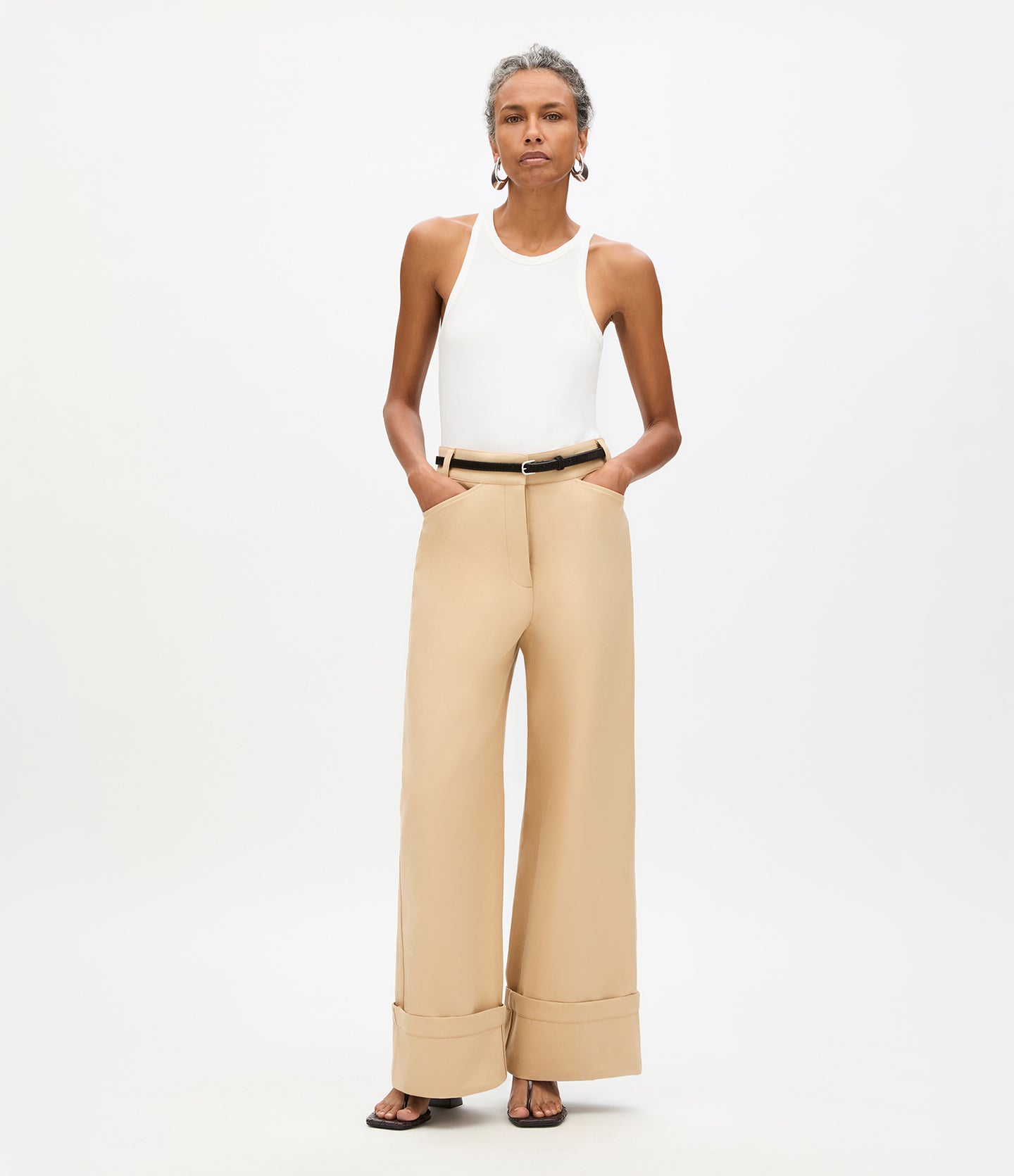 Another Tomorrow Wide Cuff Pant in Khaki – Cotton Women's Trousers