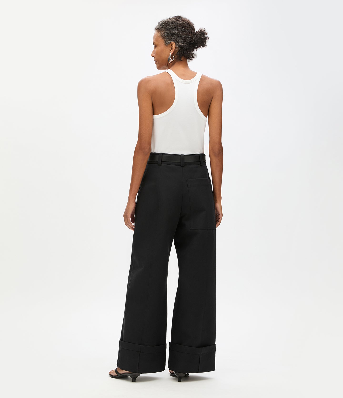 Another Tomorrow Wide Cuff Pant in Black – Cotton Women's Trousers