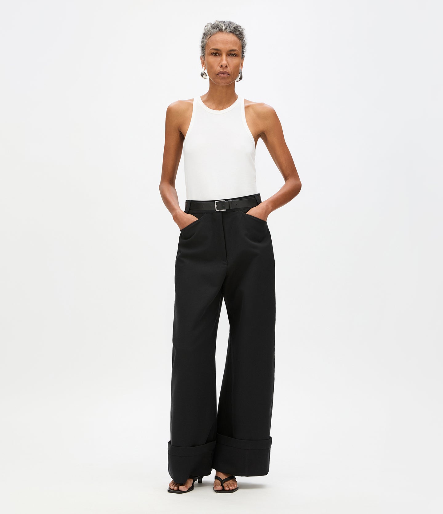 Another Tomorrow Wide Cuff Pant in Black – Cotton Women's Trousers