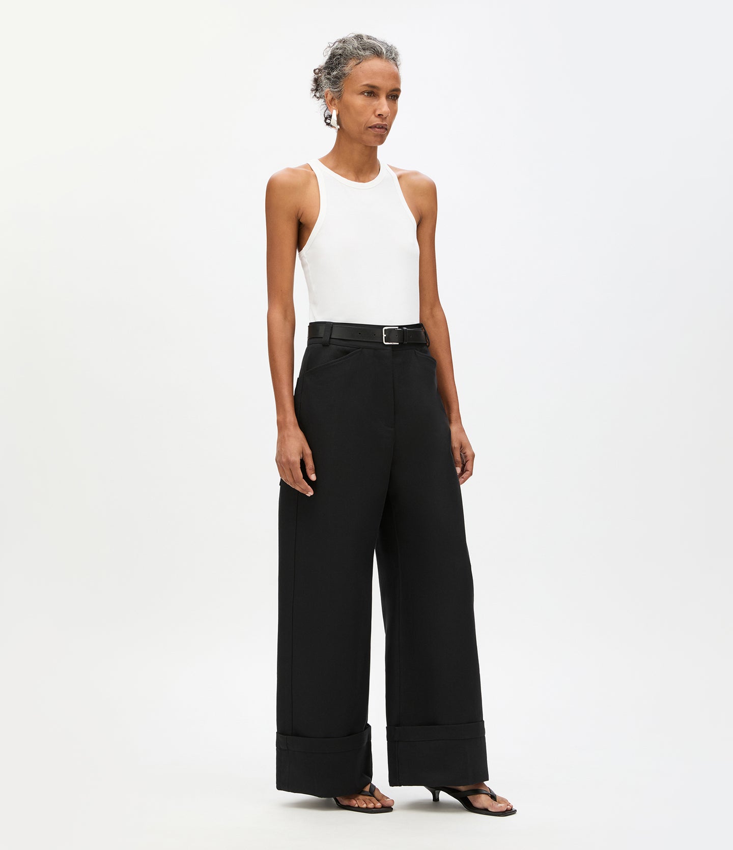 Another Tomorrow Wide Cuff Pant in Black – Cotton Women's Trousers