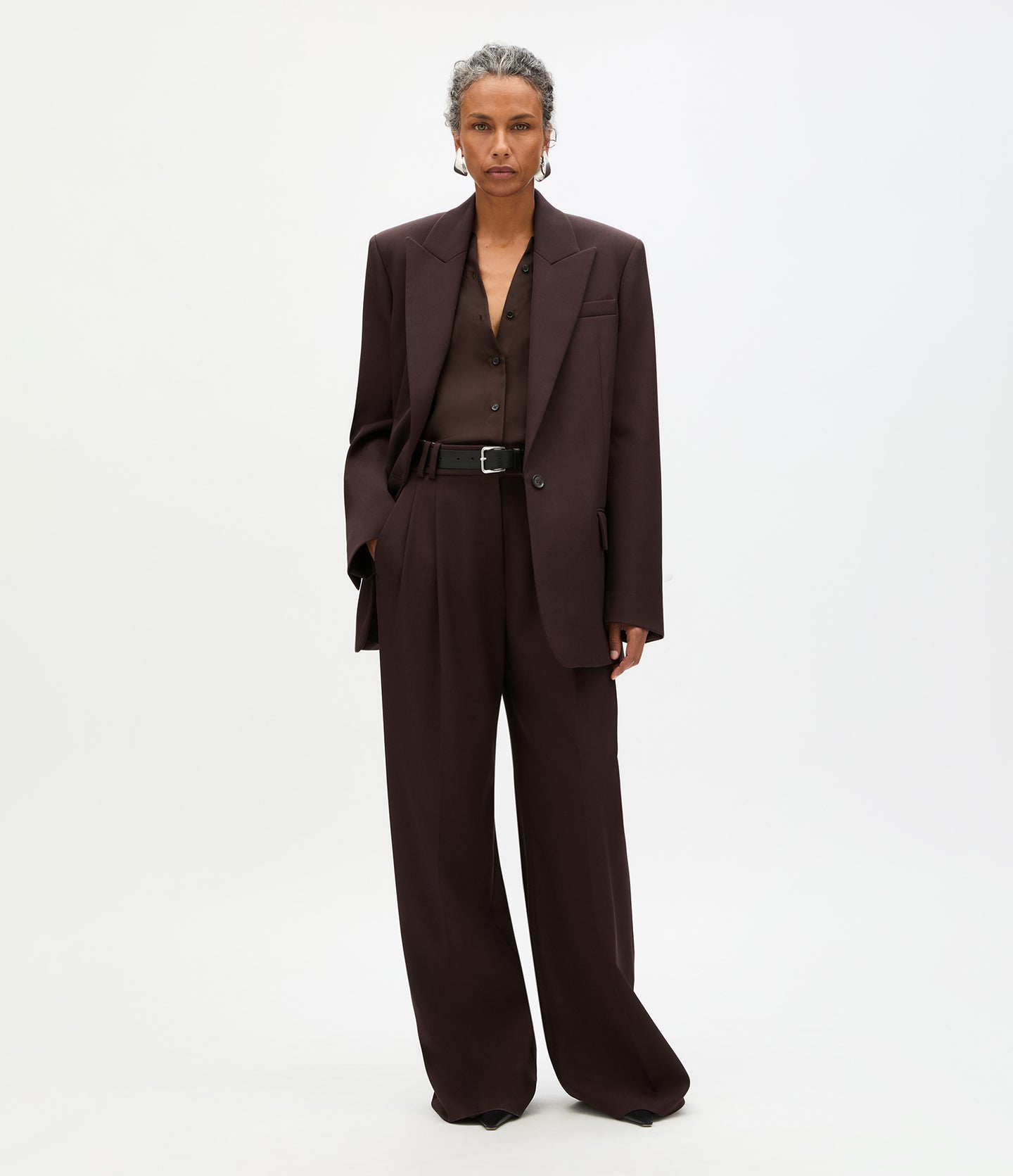 Another Tomorrow Wool Tailored Jacket in Dark Chocolate – Wool Women's Jacket