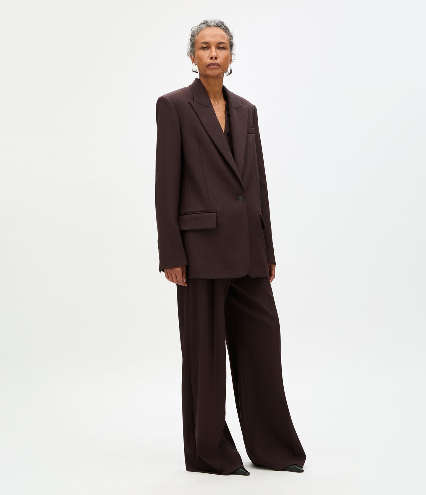 Another Tomorrow Wool Tailored Jacket in Dark Chocolate – Wool Women's Jacket
