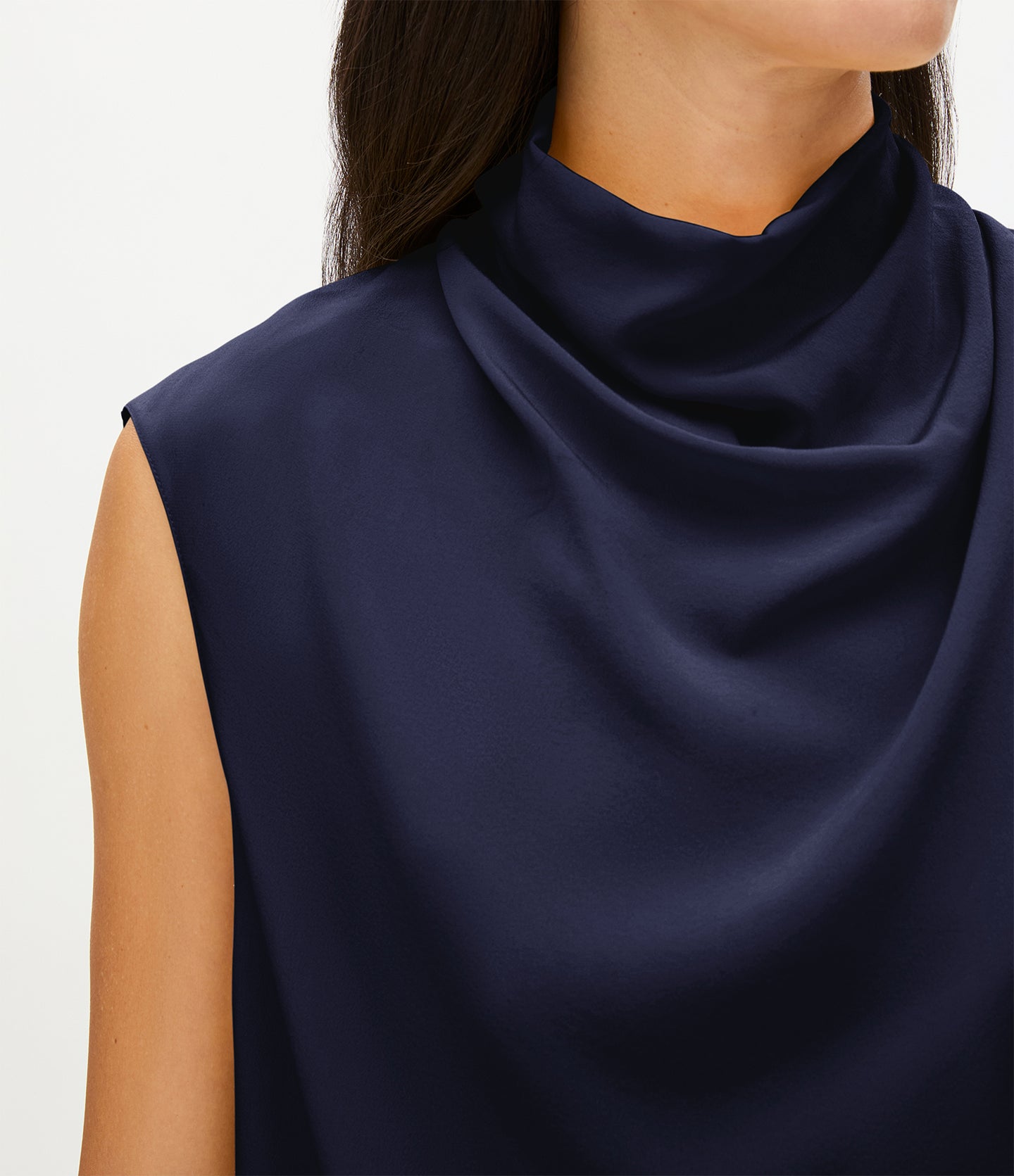 Another Tomorrow Silk Draped Top in Indigo – Silk Women's Top