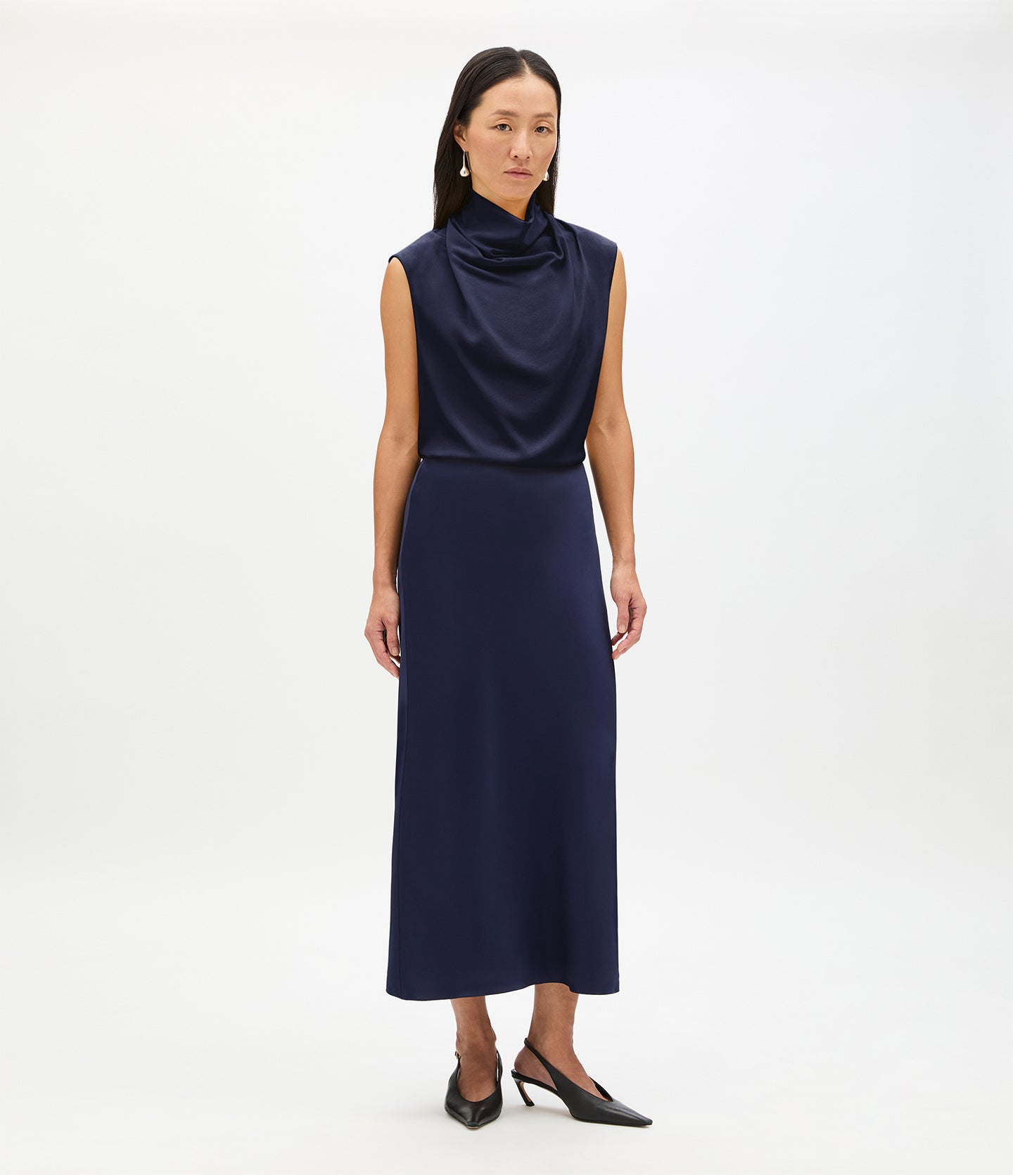 Another Tomorrow Silk Draped Top in Indigo – Silk Women's Top