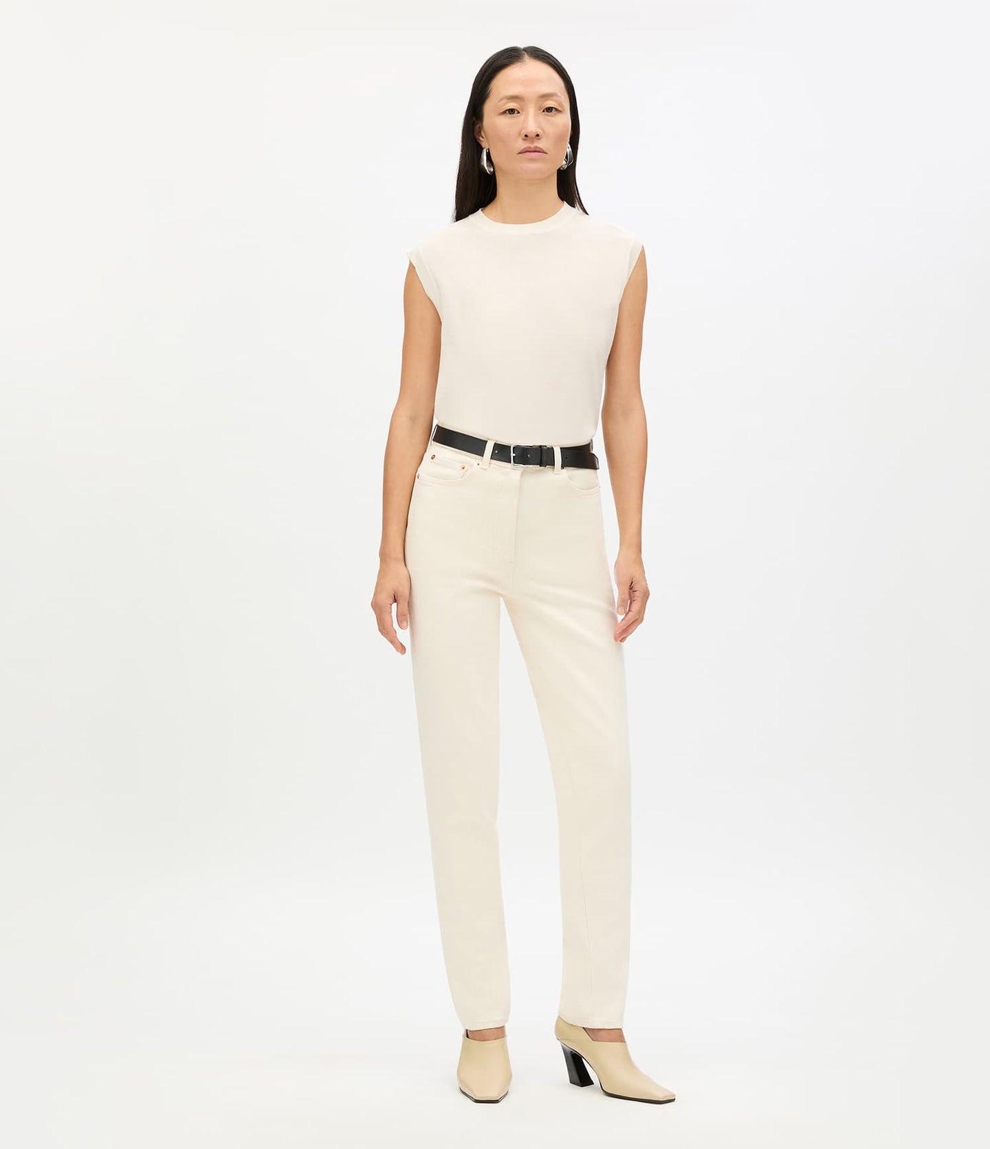 Another Tomorrow Featherweight Shell in Off White – Wool Women's Top