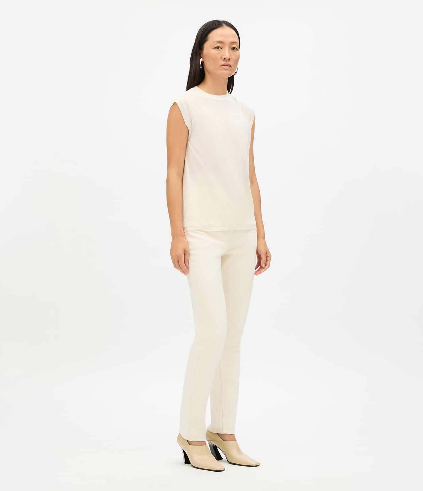 Another Tomorrow Featherweight Shell in Off White – Wool Women's Top