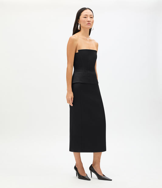 Another Tomorrow Architectural Bustier in Black – Satin Women's Top