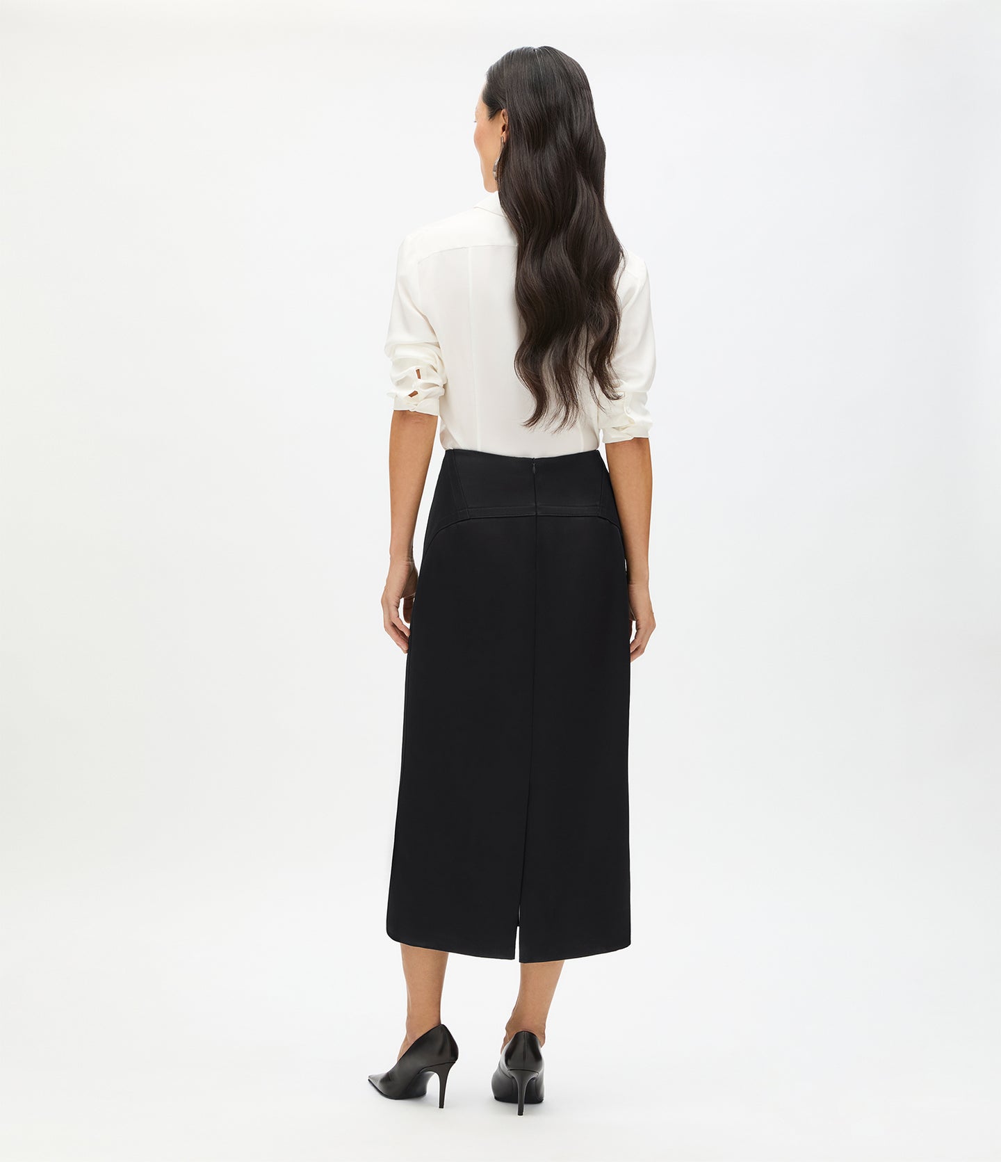 Another Tomorrow Architectural Skirt in Black – Satin Women's Skirt
