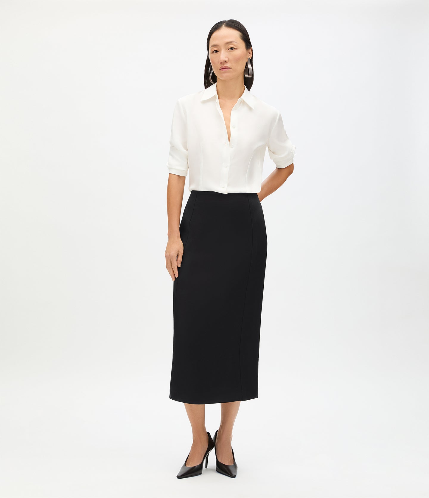 Another Tomorrow Architectural Skirt in Black – Satin Women's Skirt