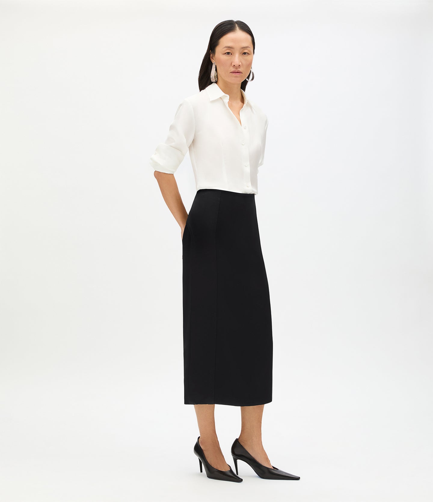 Another Tomorrow Architectural Skirt in Black – Satin Women's Skirt