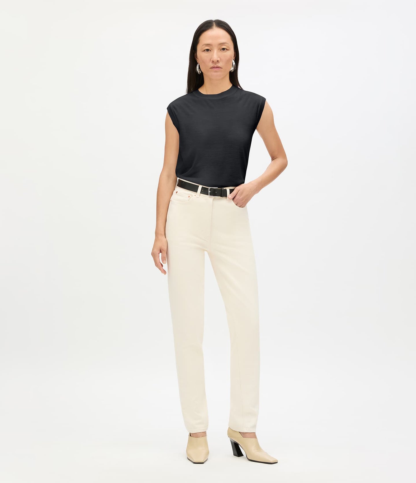 Another Tomorrow Featherweight Shell in Black – Wool Women's Top
