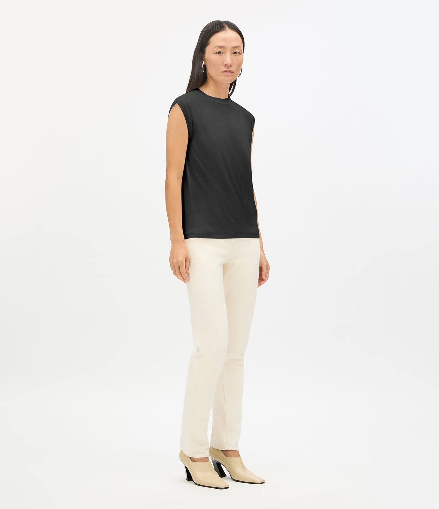 Another Tomorrow Featherweight Shell in Black – Wool Women's Top