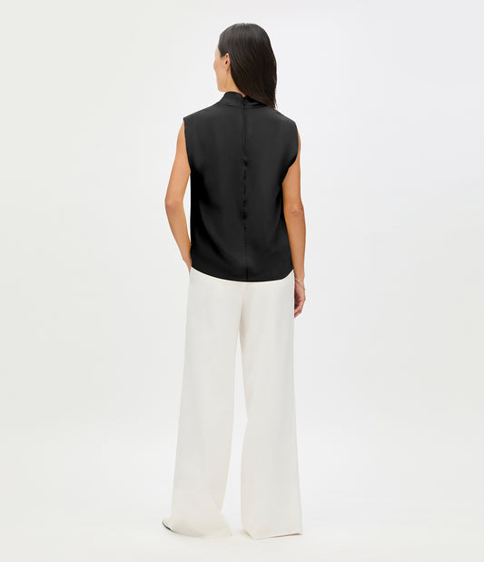 Another Tomorrow Silk Draped Top in Black – Silk Women's Top