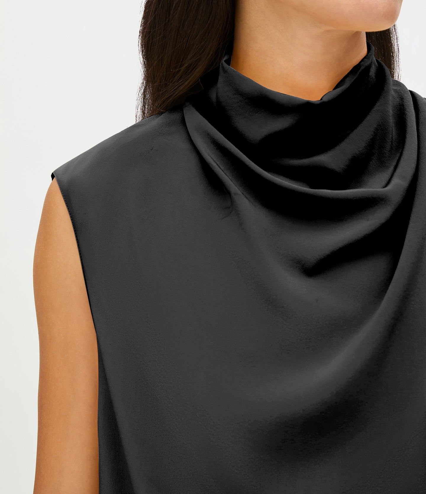 Another Tomorrow Silk Draped Top in Black – Silk Women's Top