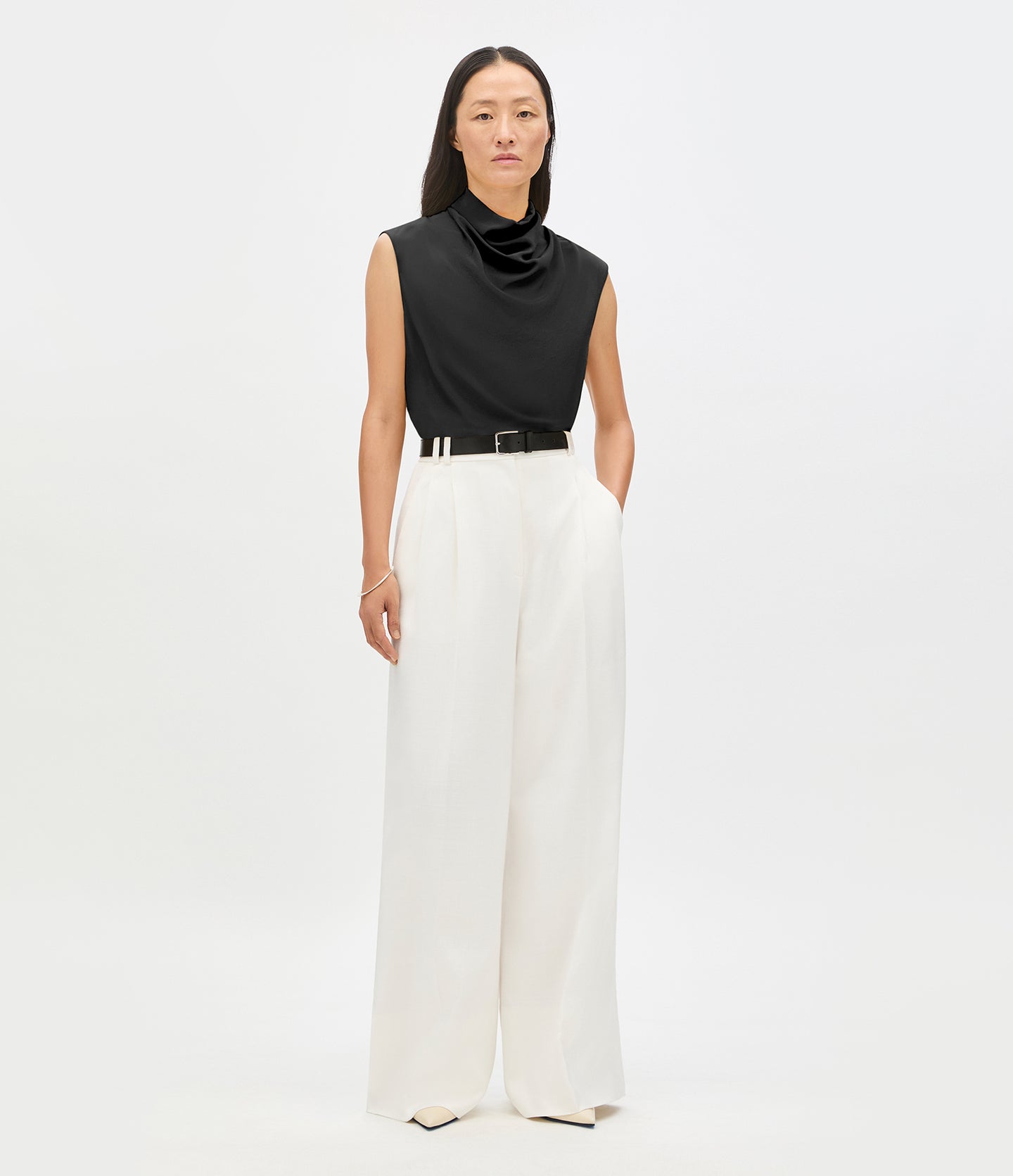 Another Tomorrow Silk Draped Top in Black – Silk Women's Top