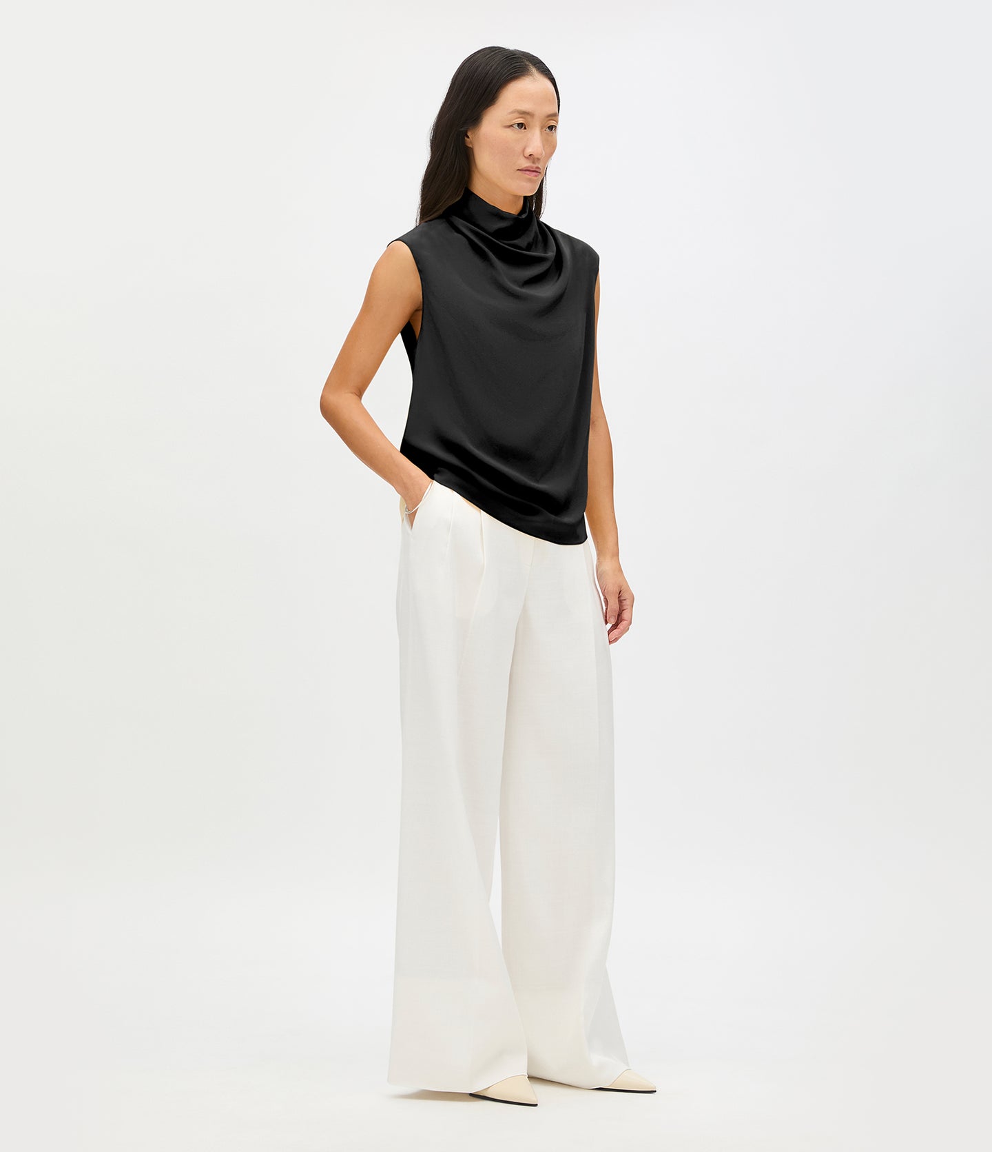 Another Tomorrow Silk Draped Top in Black – Silk Women's Top