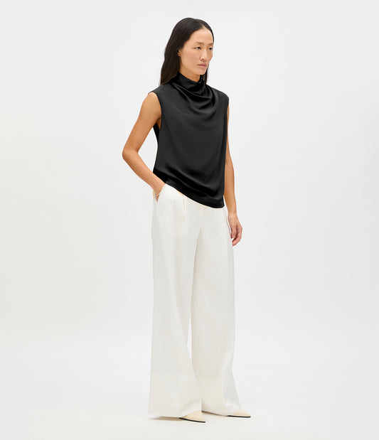 Another Tomorrow Silk Draped Top in Black – Silk Women's Top