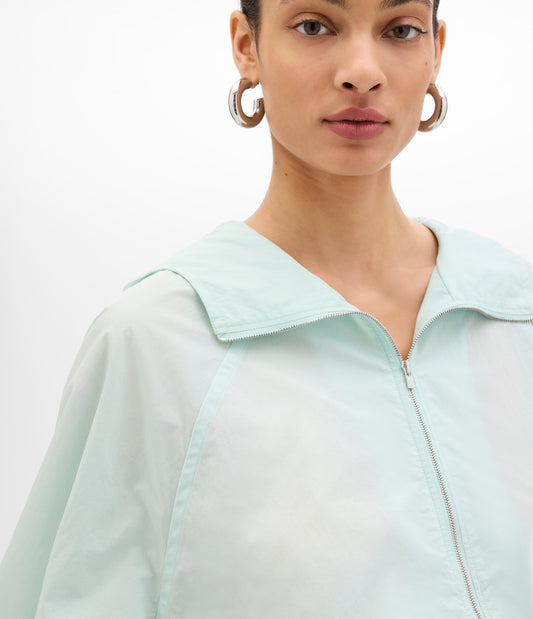 Another Tomorrow Recycled Nylon Short Blouson in Aquamarine – Nylon Women's Outerwear