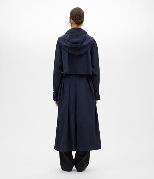 Another Tomorrow Recycled Nylon Trench in Navy – Nylon Women's Outerwear