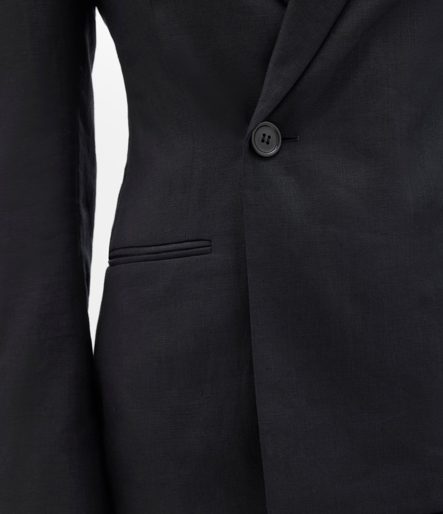 Another Tomorrow Double Breasted Fitted Jacket in Black – Linen Women's Jacket