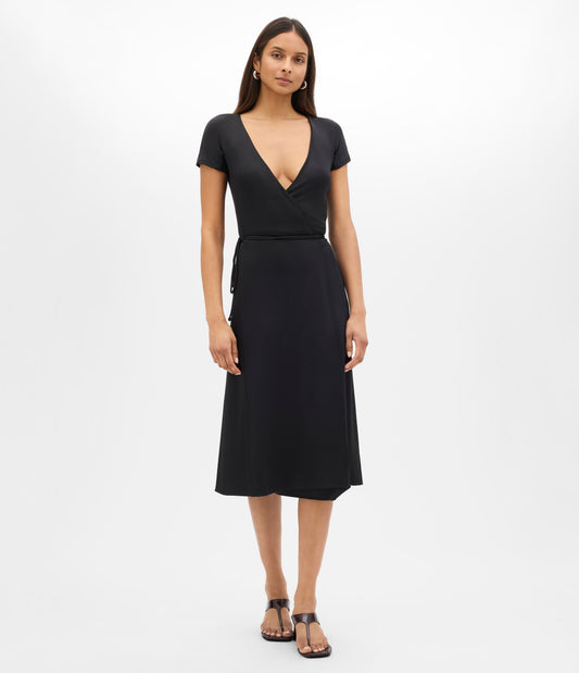 Another Tomorrow Fluid Wrap Dress in Black – Jersey Women's Dress