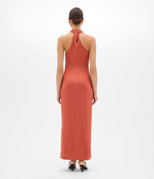 Another Tomorrow Gathered Halter Dress in Persimmon – Viscose Women's Dress