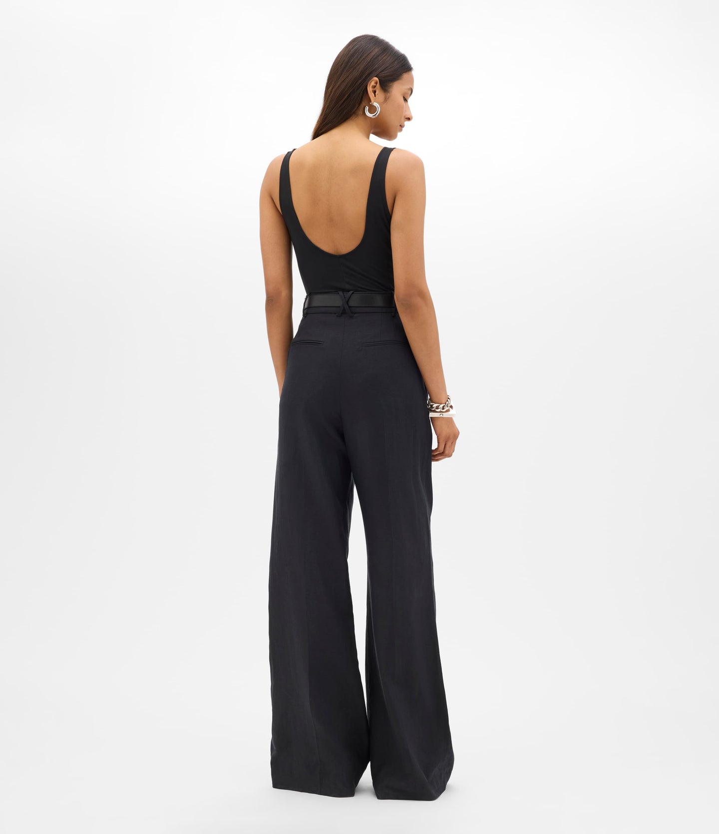 Another Tomorrow Linen Pleated Trouser in Black – Linen Women's Trousers